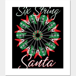 Gift for Guitarists Six String Santa Electric Guitar Wreath Gift Posters and Art